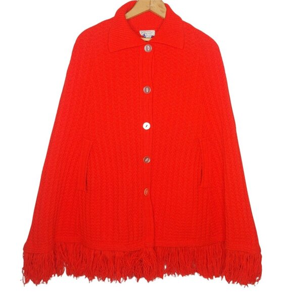 Jolie Sweaters - Vintage Jolie Womens S/M Cable Knit Sweater Shawl Red Collared Buttons Orlon